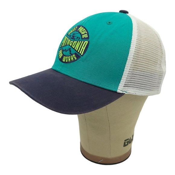 Patagonia Great Pacific Iron Works Mesh Snapback Cap Trucker Baseball Hat - Picture 2 of 11